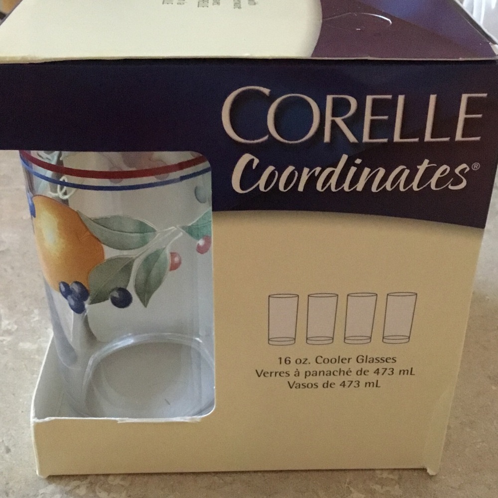 Vintage Corelle Coordinates ABUNDANCE Harvest Fruit Pattern Cooler Glasses 16oz.